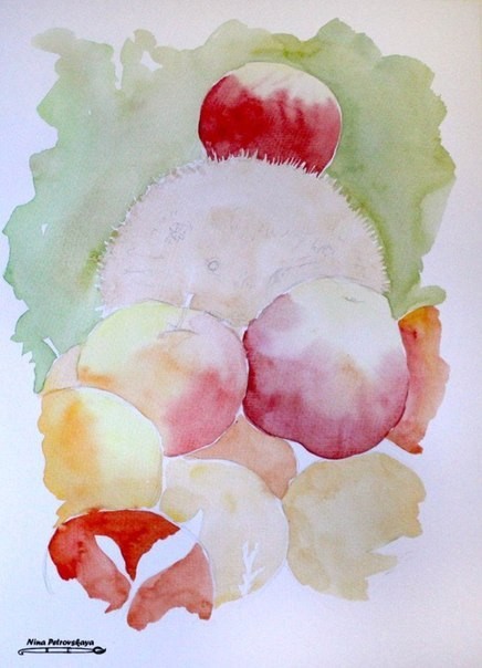 Рисуем ёжика с яблоками