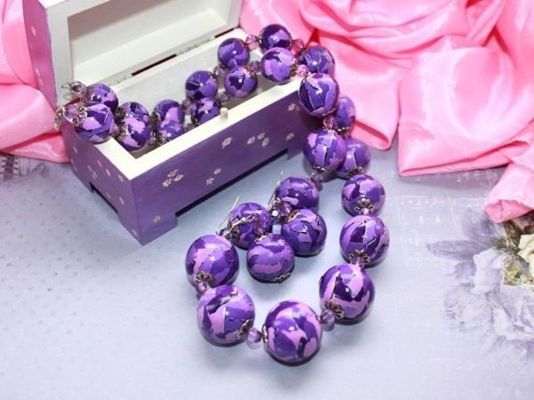 Бусы из полимерной глины в технике "Акварель"