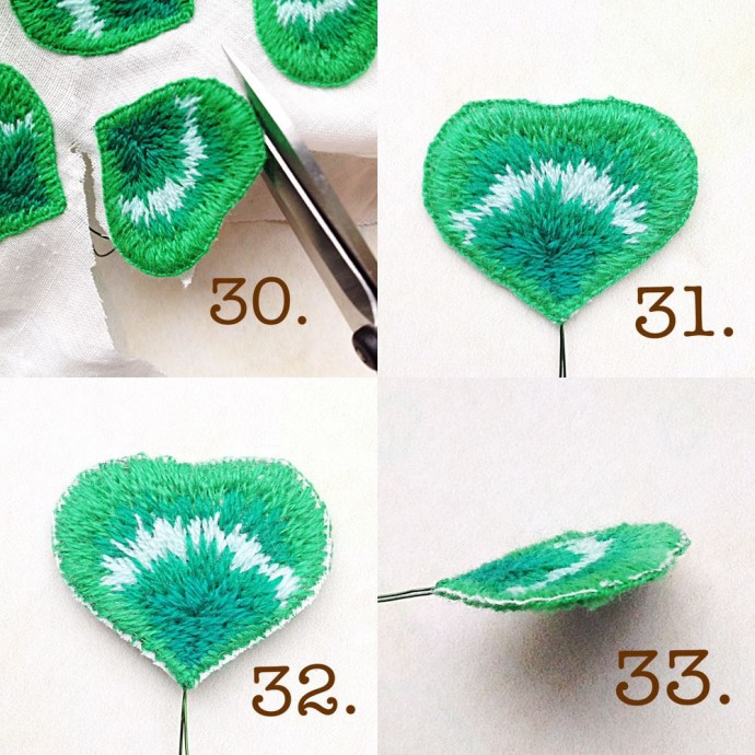 Брошь "Клевер на удачу" в технике stumpwork