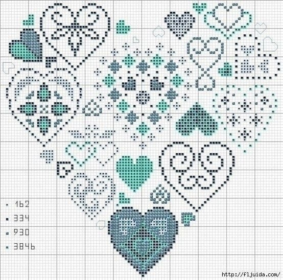 Вышивка сердец с орнаментом