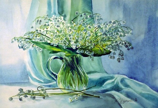 Рисуем ландыши в вазоне