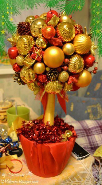 Новогодние дерево из ёлочных шариков