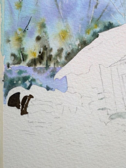 Рисуем зимний пейзаж акварелью Рисуем зимний пейзаж акварелью