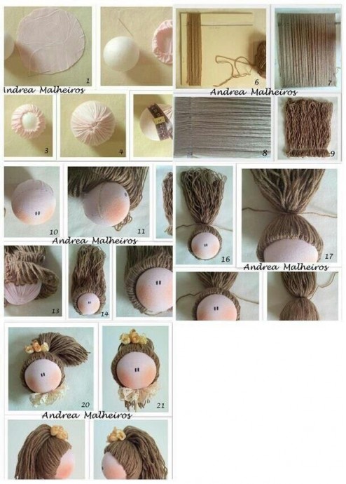 Волосы из пряжи для кукол