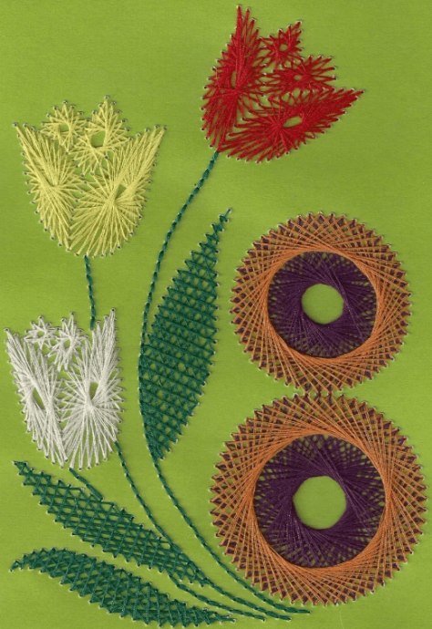 Цветы в технике вышивки изонить с шаблонами