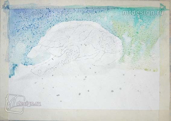 Урок рисования акварелью: черепаха под водой