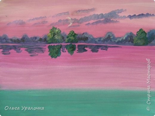 ​Рисуем пейзаж в розово-зеленых тонах