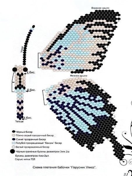 Схемы прекрасных бабочек из бисера