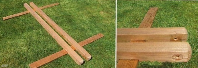 Стойка из дерева для гамака на дачу