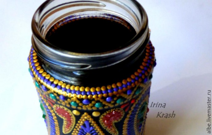 Точечная роспись баночки из-под кофе Точечная роспись баночки из-под кофе