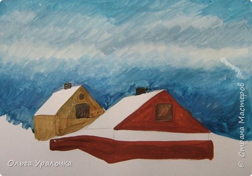 ​Рисуем домики, утопающие в снегу