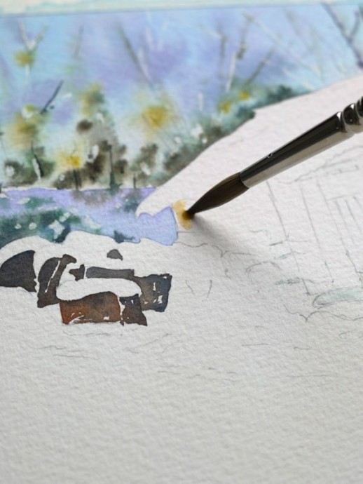 Рисуем зимний пейзаж акварелью Рисуем зимний пейзаж акварелью