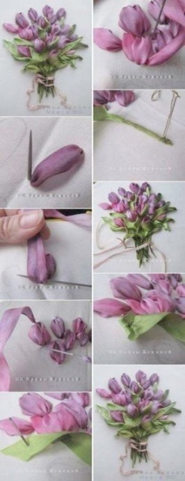 Красивая и нежная вышивка лентами