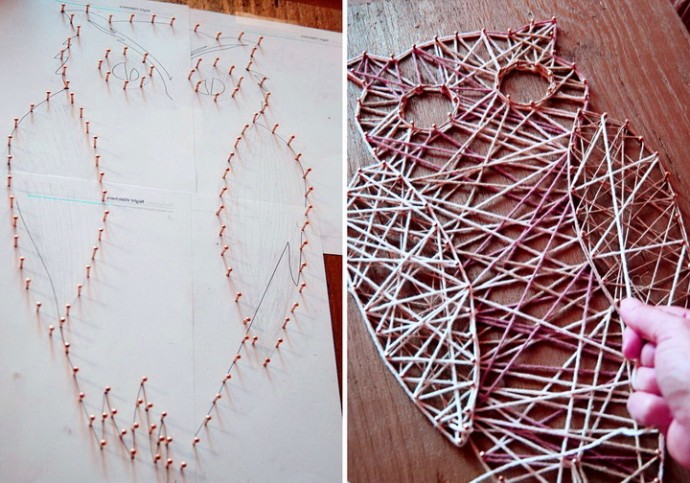 Панно из ниток и гвоздей своими руками "Совушка"