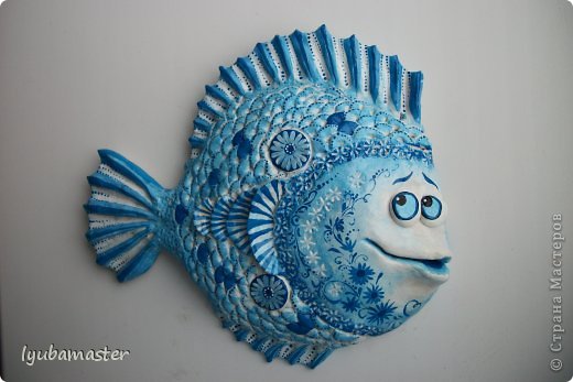 Рыбка "Ажурная" из солёного теста в стиле гжель