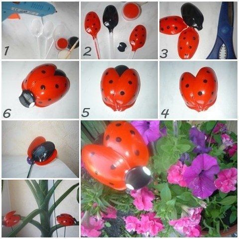Божья коровка из пластиковых ложек