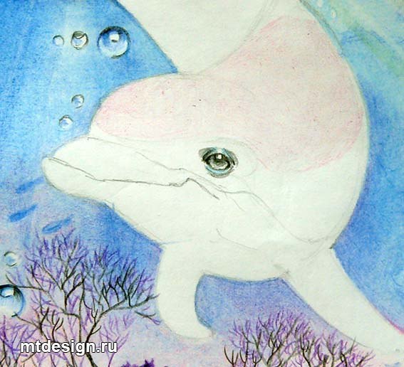 Дельфин под водой: рисуем акварелью