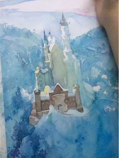 ​Рисуем замок акварелью
