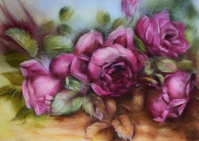 Шерстяная акварель: розы крупным планом