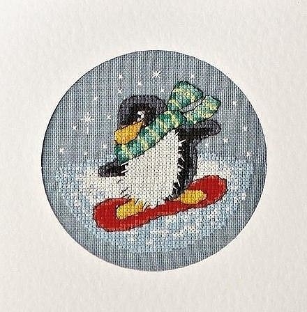 Вышивка пингвинов для подарочных мешочков и открыток