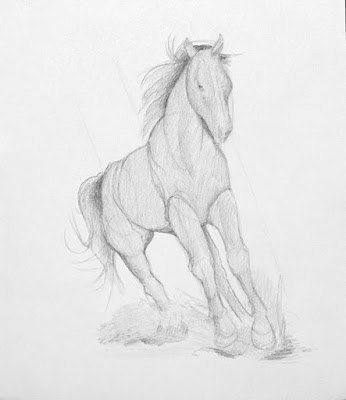 Бегущий конь в карандашной технике