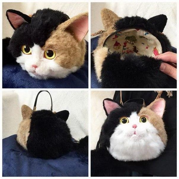 Чудесные сумки из искусственного меха  в виде кошек