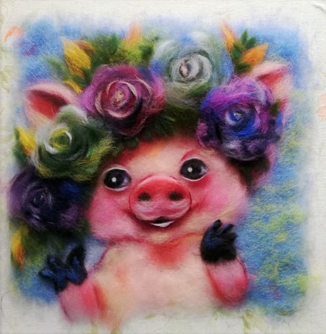 Шерстяная акварель: мастер-класс по изготовлению веселой свинки
