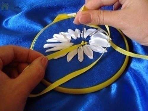 Прекрасная вышивка лентами ромашек