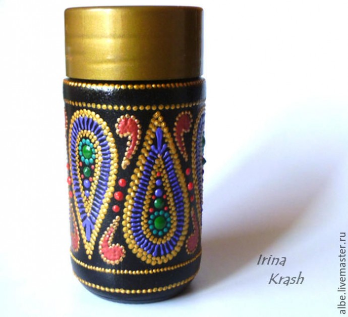 Точечная роспись баночки из-под кофе Точечная роспись баночки из-под кофе