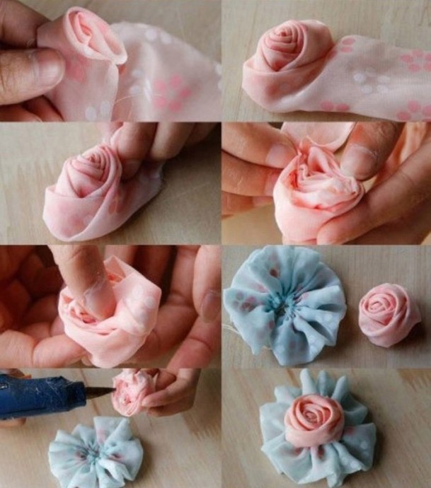 ​Роза из ткани для украшения резинки для волос