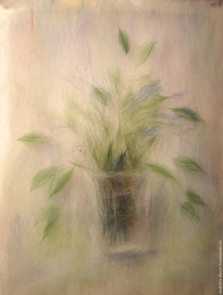 Нежная картина с цветами в технике шерстяной акварели