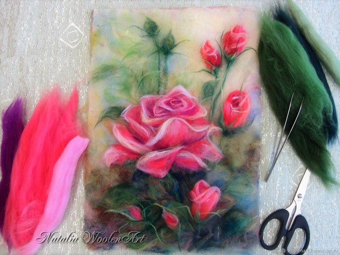 Шерстяная акварель: розы крупным планом