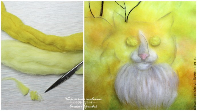 Картина из шерсти "Кот"