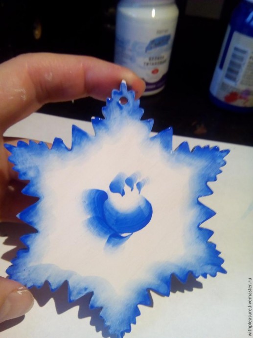 Снежинка в стиле Гжель: роспись с применением традиционного гжельского мазка Снежинка в стиле Гжель: роспись с применением традиционного гжельского мазка