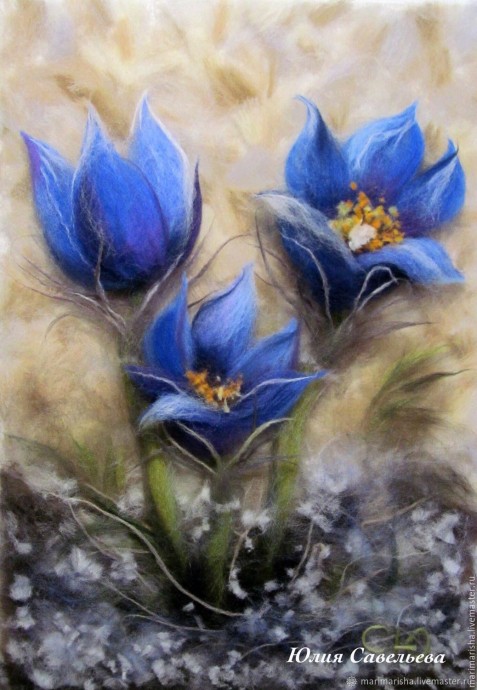Весенние цветы в технике шерстяной акварели: идеи для творчества