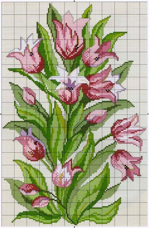 Вертикальная цветочная вышивка: подборка схем