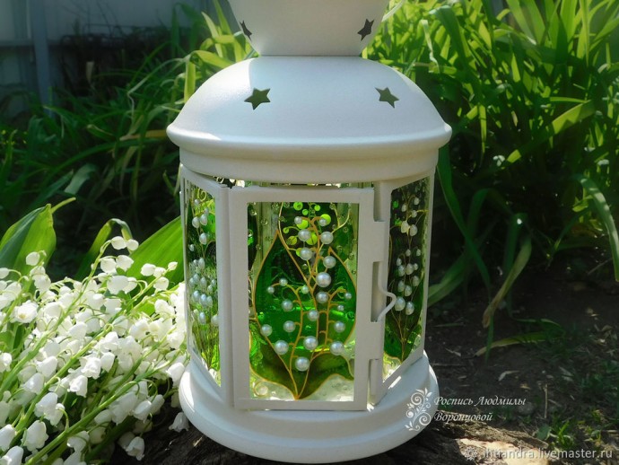 Витражный фонарь с ландышами