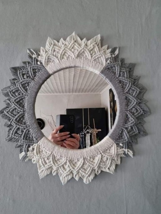 Варианты декора зеркал плетением макраме