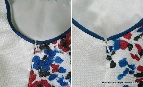 Обработка края потайной молнии при окантовывании горловины или проймы косой бейкой