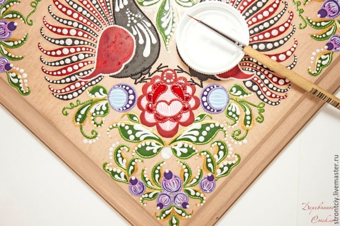 Городецкие птицы в смешанной технике