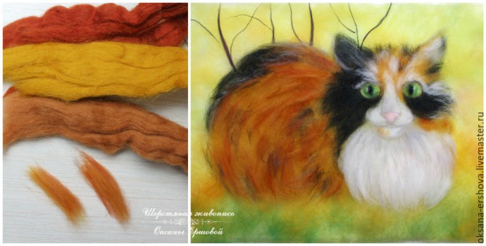 Картина из шерсти "Кот"
