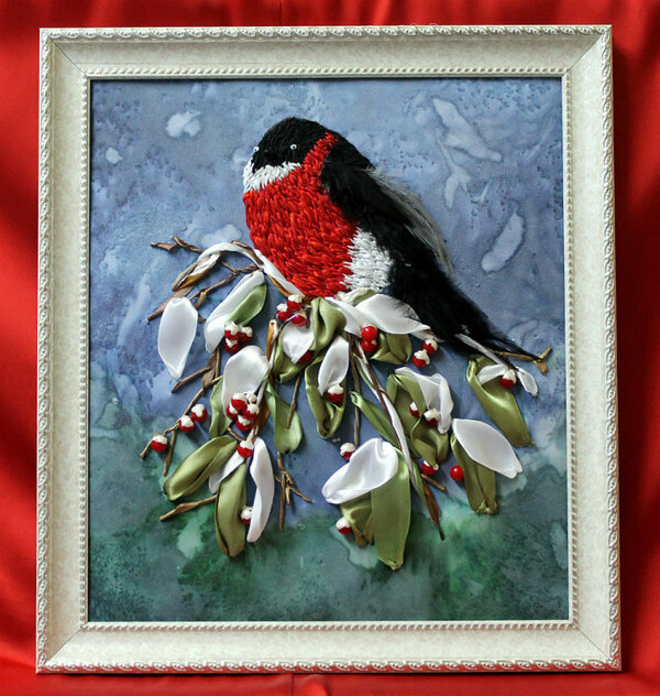 Потрясающая вышивка лентами: птицы