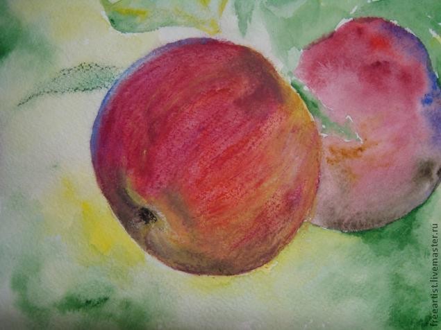 Яблочки в технике сухой пастели