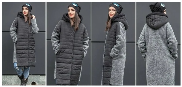 Модное комбинированное пальто по принципу «стежка»/«вязаный трикотаж»