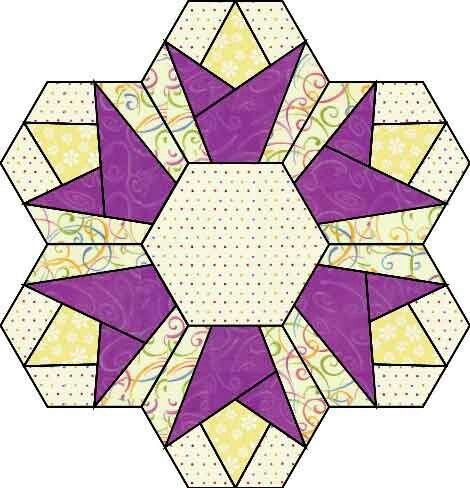 Образцы лоскутных блоков с использованием квадратов и треугольников, ромбов и шестиугольников