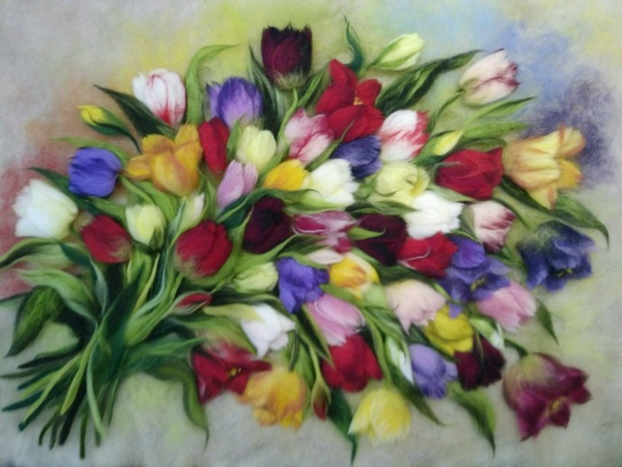 ​Восхитительные букеты в технике шерстяной акварели: идеи для творчества