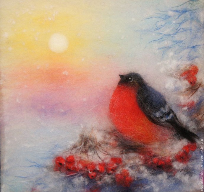Снегирь в технике шерстяной акварели Снегирь в технике шерстяной акварели