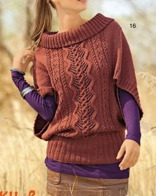 Пуловер-пончо с рельефным узором