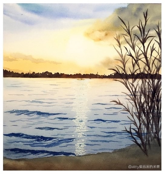 Рисуем пейзаж с дорожкой на воде Рисуем пейзаж с дорожкой на воде