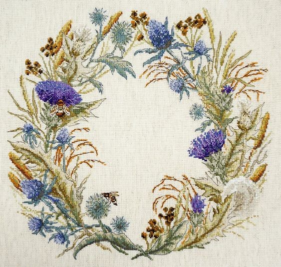 Вышивка "Венок из трав и цветов"